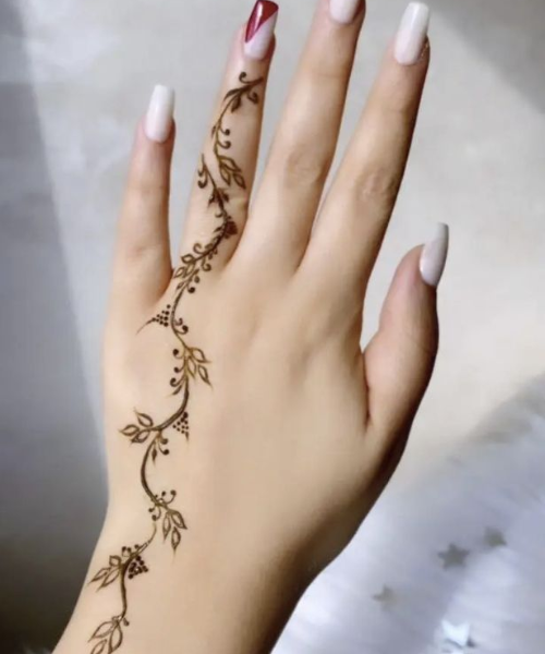 Minimal Leafy Vine Ring Finger Mehndi