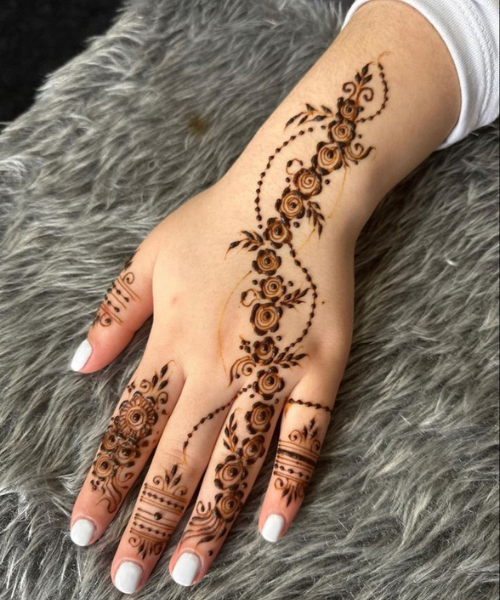 Rose Vine Ring Finger Mehndi Art