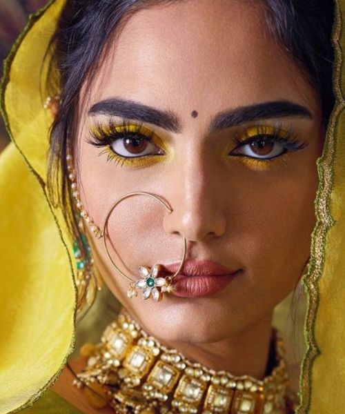 Bold Yellow Glam Mehndi Makeup Look