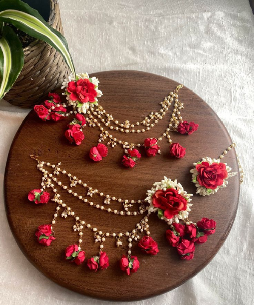 Elegant Red and White Floral Bridal Jewelry