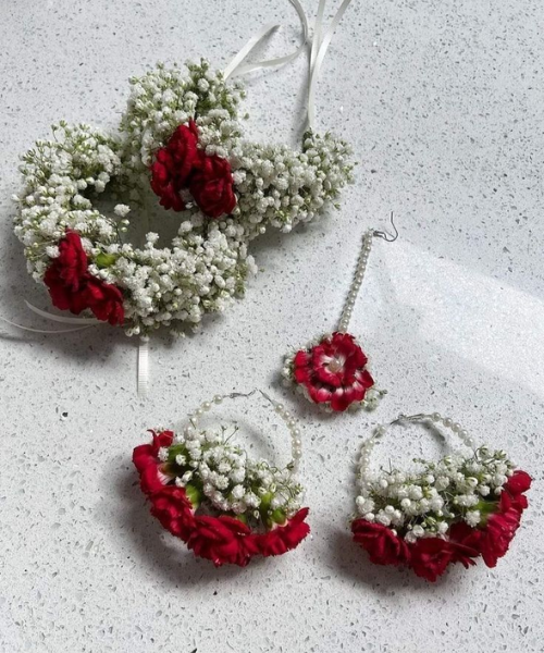 Elegant Red and White Floral Bridal Jewelry