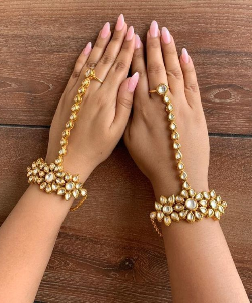 Kundan kari hand jewellery