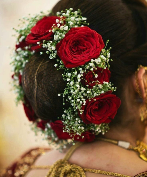 Red Rose and Baby's Breath Hair Adornment