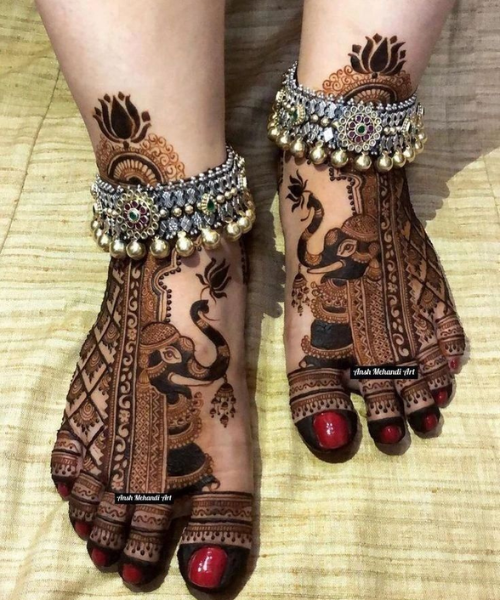 Bridal Elephant Mehndi with Lotus Motif