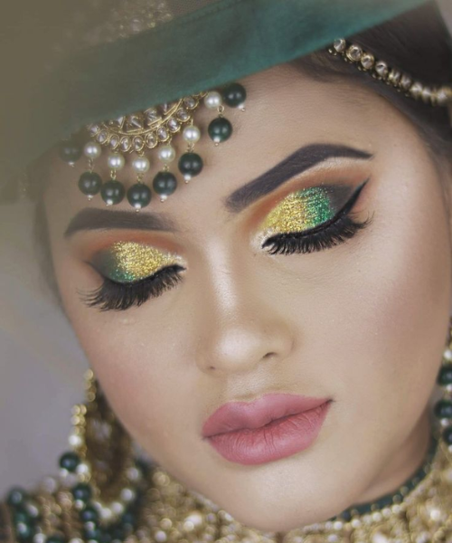 Glitter Green and Gold Eye Makeup