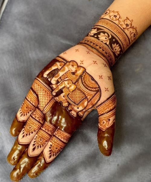 Intricate Elephant Motif Mehndi Design