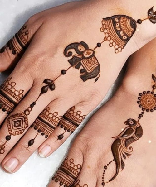 Mehndi with Elephant, Peacock & Geometric Patterns