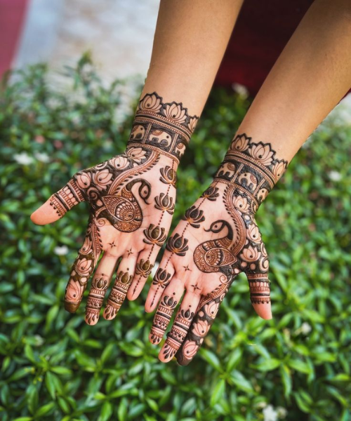 Mehndi with lotus, elephant and swan motif