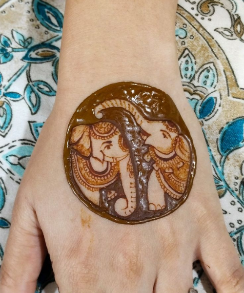 Romantic Elephant Motif Mehndi Design