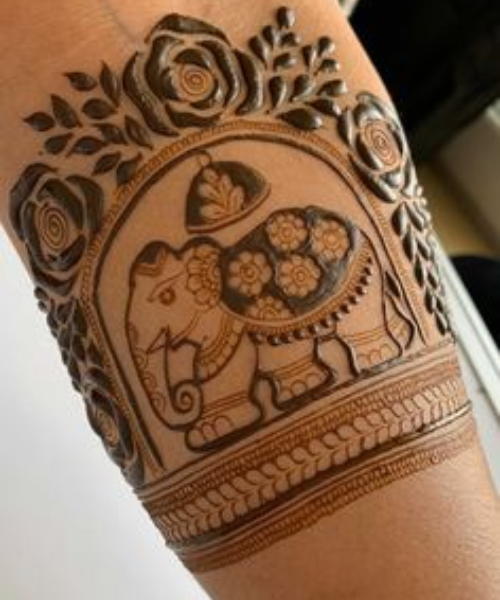 Royal Elephant Motif with Floral Accents