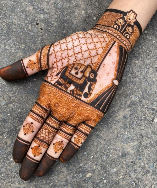 Royal Mehndi with Elephant & Geometric Patterns