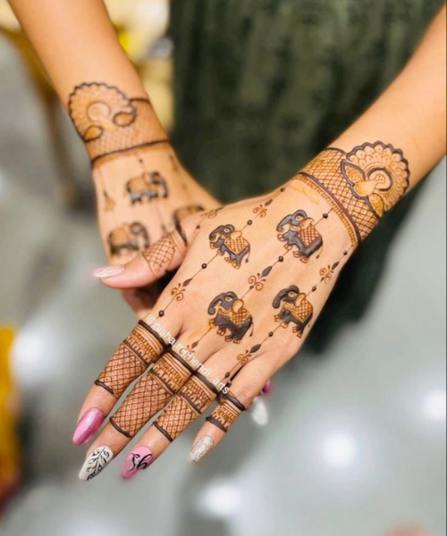 Traditional Mehndi with Elephant Motifs