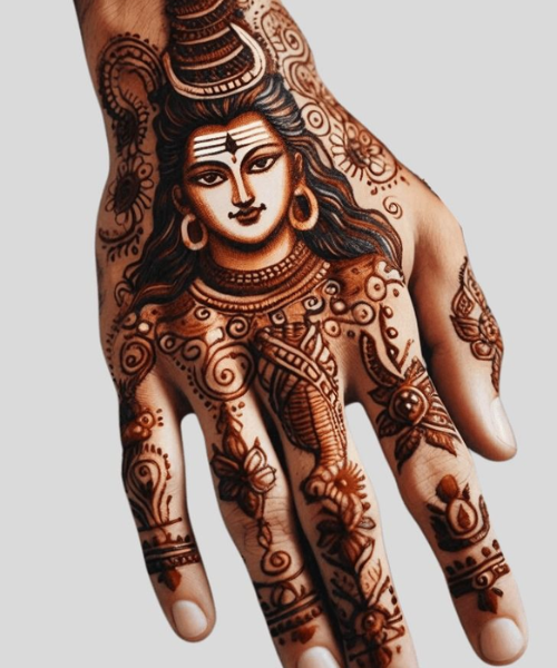 Bhole Nath Portrait Mehndi on Back Hand