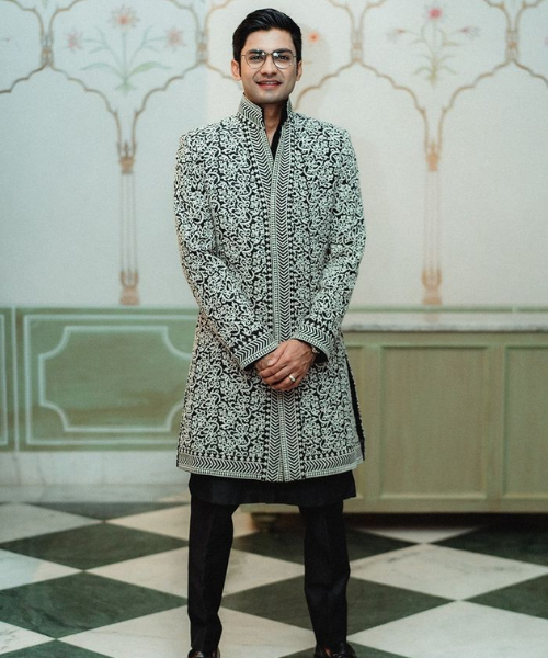 Black & White Embroidered Sherwani Look