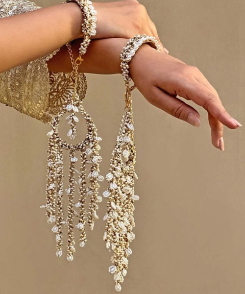 Delicate White Kalire with Cascading Bead Strings