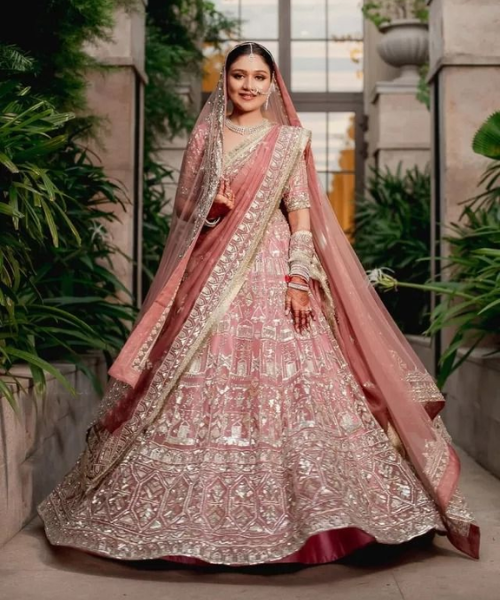 Dusty Rose Heavily Embroidered Wedding Lehenga
