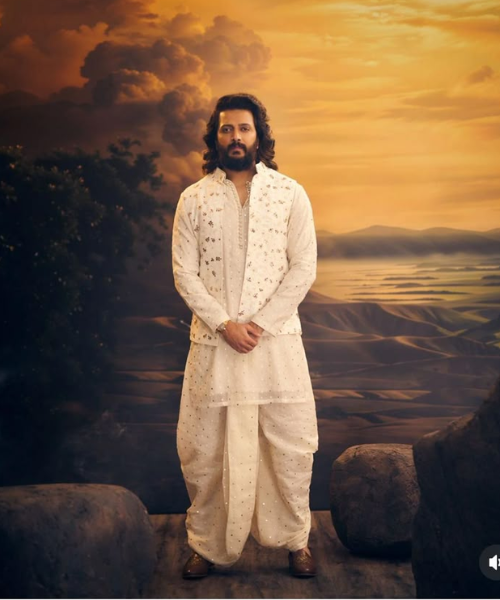 Embellished white kurta and dhoti