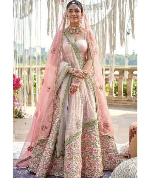 Graceful Pink and Ivory Floral Lehenga