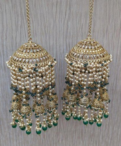 Green Indian Asian Antique Gold Polki Stone Bridal Kalire