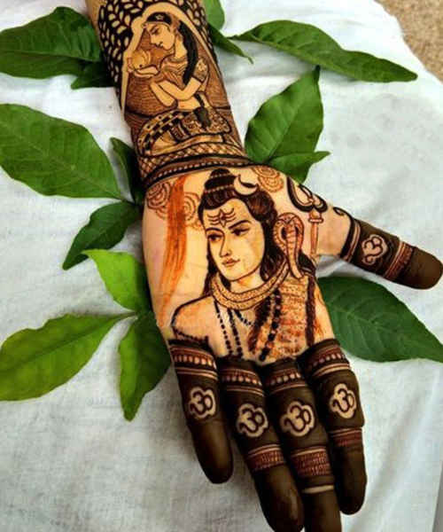 Intricate Lord Shiva and Parvati Themed Mehndi Art
