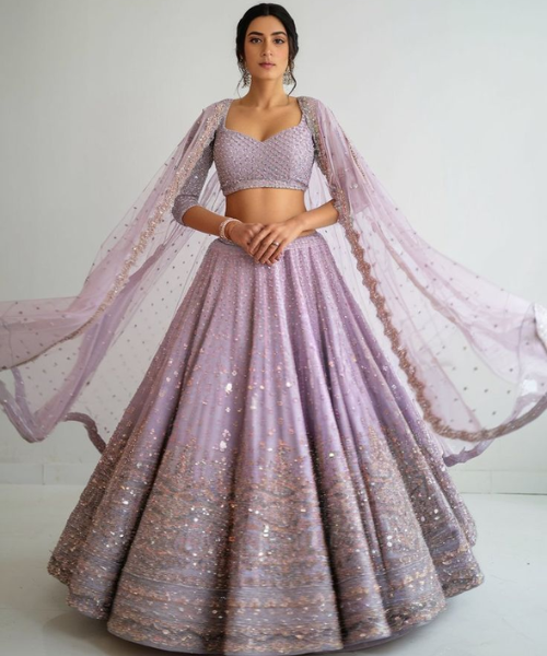 Lavender Embellished Lehenga with Sheer Dupatta