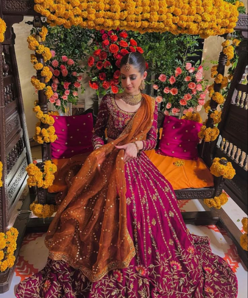 Magenta Anarkali with Gold Embroidered Details