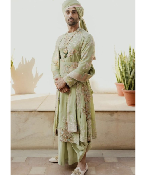 Pastel Green Embroidered Sherwani for Dulha