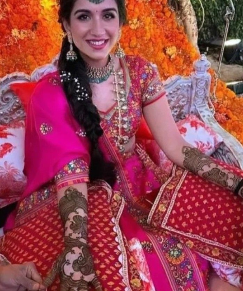 Pink and Red Lehenga with Intricate Embroidery