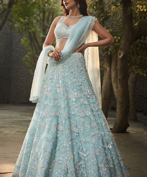 Shimmering Ice Blue Embellished Lehenga
