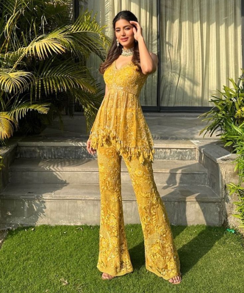 Vibrant Yellow Embroidered Co-ord Set with Tassel Details