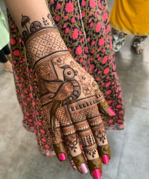 Back Hand Mehndi with Elephant & Jaali Design
