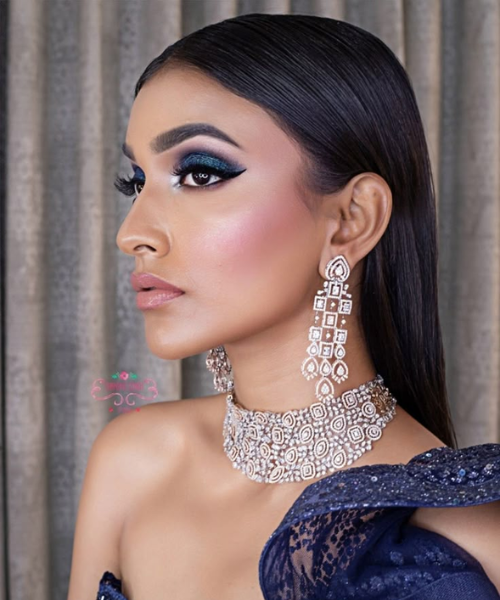 Blue Glittery Eyes with Glowy Base - Summer Wedding Makeup Looks