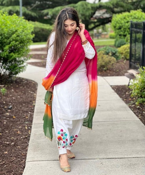 Multi Coloured dupatta with white suit