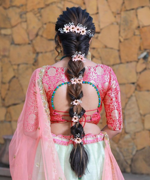 Bubble Braid with Floral Gajra Charm