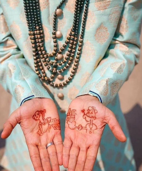 Cartoon Motif Mehndi with Popeye & Olive Design