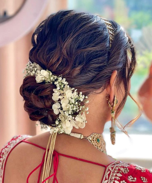 Floral Bun Elegance for Wedding Look