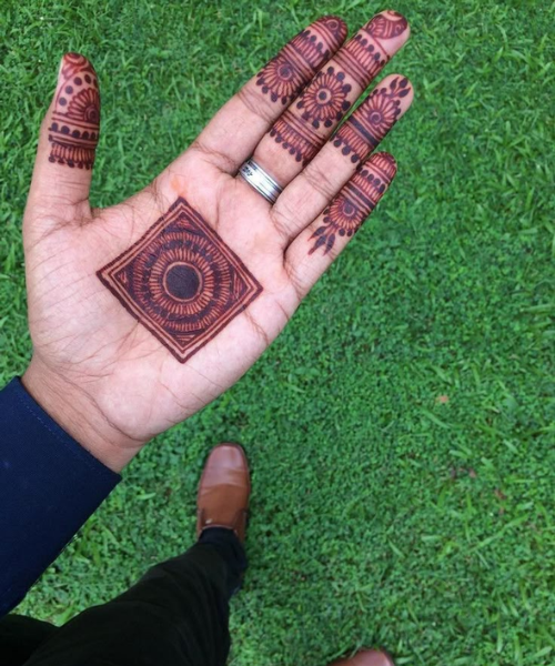 Geometric Square Mehndi with Finger Mandalas