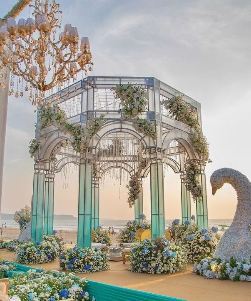 Glass Arch Mandap with Floral Glam - Wedding mandap decoration ideas