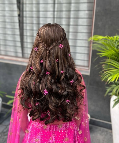 Half Braid with Loose Curls & Florals