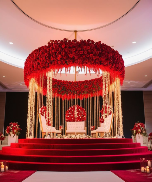 Luxurious Red Rose Mandap Decor - Wedding mandap decoration ideas