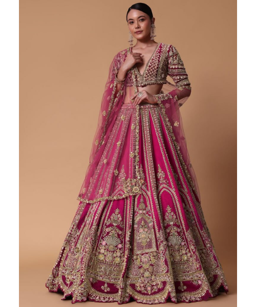 Maroon Silk Velvet Kali Lehenga Set