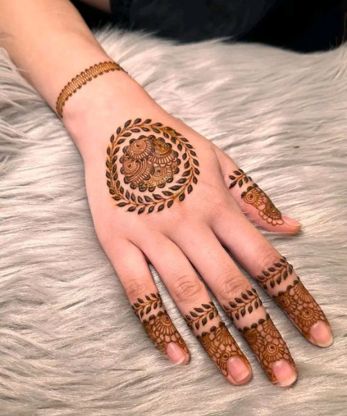 Circle Mehndi with Leaf Art - Latest Mehndi Designs 2025 
