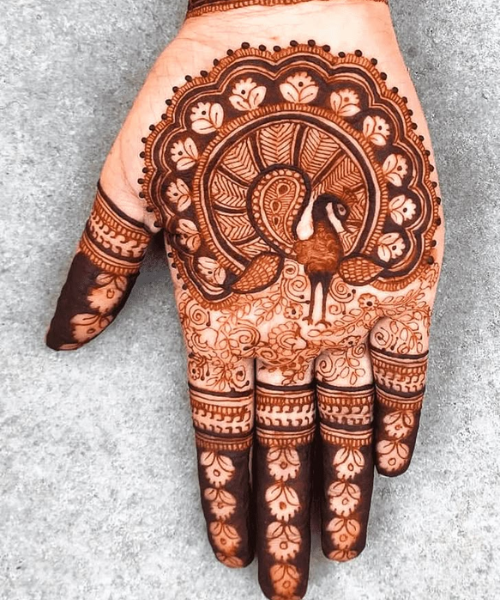 Peacock Fan Design with Floral Touch - Latest Mehndi Designs 2025 