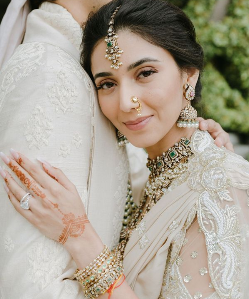 Shoulder Hug Pose with Bride Looking at Camera