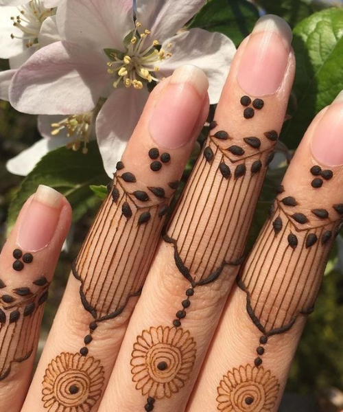 String Lines & Dot Bloom Elegance - Finger Mehndi Designs