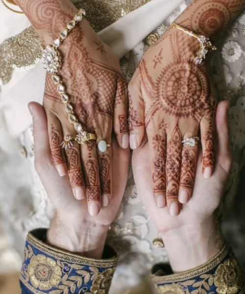 Top Angle Hand-in-Hand Pose with Mehndi Focus