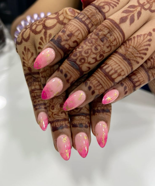 Blended Pink Tips with Gold Foil
