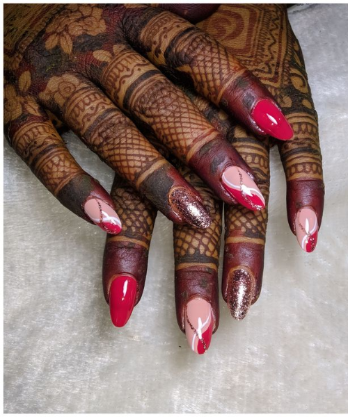 Bold Maroon & Glitter Bridal Tips