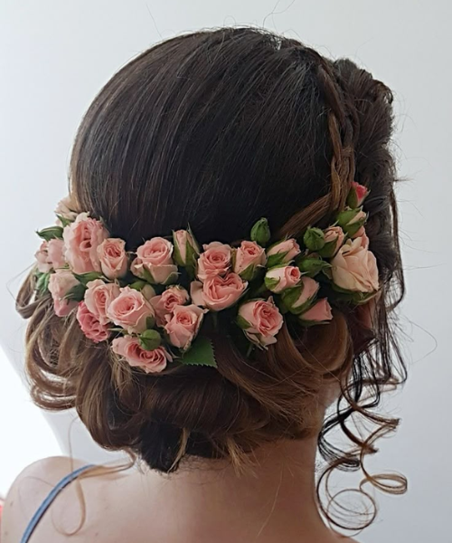 Braided Bun with Blooming Roses - Summer Hairstyles for Brides