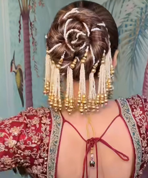 Bridal Bun with Pearl Hair Tassels